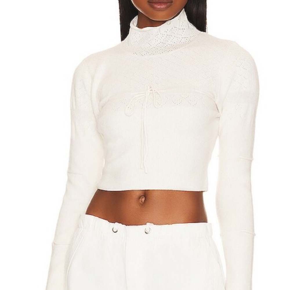 Danielle Guizio Bow Knit Pointelle Turtleneck Sweater